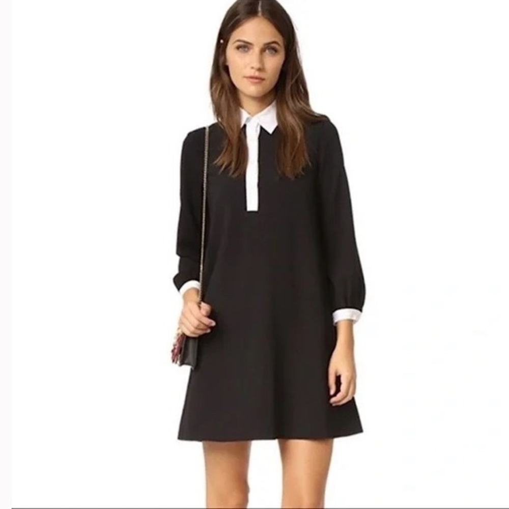 Alice + Olivia Fatima Black White Silk Collar Shift Dress Size M